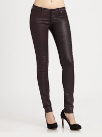 Dark wax coating adds a leather-like finish to these ultra-hip leggings. THE FITSkinny fitRise, about 7½Inseam, about 31THE DETAILSButton closureZip flyFive-pocket style80% cotton/15% modal/5% polyurethaneMachine washMade in USA of imported fabricModel shown is 5'10 (177cm) wearing US size 2. Dark wax coating adds a leather-like finish to these ultra-hip leggings. THE FITSkinny fitRise, about 7½Inseam, about 31THE DETAILSButton closureZip flyFive-pocket style80% cotton/15% modal/5% polyurethaneMachine washMade in USA of imported fabricModel shown is 5'10 (177cm) wearing US size 2.