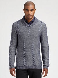 A textured shawl pullover sweater goes the distance when looking to beat winters' chill in style. This rendition is impeccably crafted in a rich modal and wool blend for long-lasting comfort and warmth.Shawl collarRibbed knit collar, cuffs and hem73% modal/27% woolDry cleanImported A textured shawl pullover sweater goes the distance when looking to beat winters' chill in style. This rendition is impeccably crafted in a rich modal and wool blend for long-lasting comfort and warmth.Shawl collarRibbed knit collar, cuffs and hem73% modal/27% woolDry cleanImported
