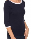 Three Dots Women's 3/4 Sleeve British Tee with Contrast