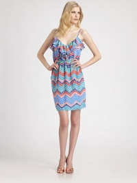Colorfully printed silk, accented with a nipped-in elastic waist and flirty ruffled tiers.Spaghetti strapsV neckline with attached ruffled tiersElastic waistFully linedAbout 24 from natural waistSilkDry cleanImportedModel shown is 5'10 (177cm) wearing US size 4. Colorfully printed silk, accented with a nipped-in elastic waist and flirty ruffled tiers.Spaghetti strapsV neckline with attached ruffled tiersElastic waistFully linedAbout 24 from natural waistSilkDry cleanImportedModel shown is 5'10 (177cm) wearing US size 4.