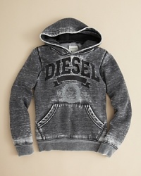 Diesel's hoodie breaks from the classics with an intense chemical wash treatment, for an unexpected look that wears well on daily basis. Diesel's hoodie breaks from the classics with an intense chemical wash treatment, for an unexpected look that wears well on daily basis.