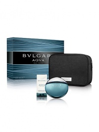 For the man on-the-go Bulgari introduces the AQVA Pour Homme Pouch Set. Set includes: Eau de toilette spray, 3.4 oz.; shampoo & shower gel, 2.5 oz. and a stylish toiletry case. Made in Italy. For the man on-the-go Bulgari introduces the AQVA Pour Homme Pouch Set. Set includes: Eau de toilette spray, 3.4 oz.; shampoo & shower gel, 2.5 oz. and a stylish toiletry case. Made in Italy.