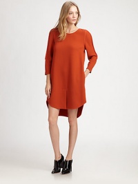 Front slit and an unexpected hi-lo hem restore this lightweight wool dress with pure silk trim. CrewneckThree-quarter sleevesFront slitHi-lo hemAbout 23 from natural waistBody: Wool; Contrast: SilkDry cleanImported of Italian fabricModel shown is 5'9 (176cm) wearing US size 4. Front slit and an unexpected hi-lo hem restore this lightweight wool dress with pure silk trim. CrewneckThree-quarter sleevesFront slitHi-lo hemAbout 23 from natural waistBody: Wool; Contrast: SilkDry cleanImported of Italian fabricModel shown is 5'9 (176cm) wearing US size 4.