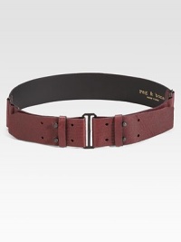 A classic style rendered in reptile-print leather for textural appeal. Width, about 2Imported of Italian fabric A classic style rendered in reptile-print leather for textural appeal. Width, about 2Imported of Italian fabric