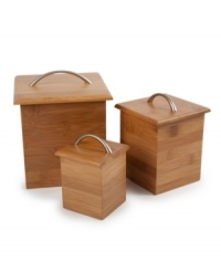 A real natural. Define your countertop and add a touch of modern art to your space with the handcrafted excellence of these 100% organic bamboo containers. The solid construction and secure silicone seal provide the perfect place for storing and prolonging the freshness of cookies, pasta, sugar and other ingredients. A real natural. Define your countertop and add a touch of modern art to your space with the handcrafted excellence of these 100% organic bamboo containers. The solid construction and secure silicone seal provide the perfect place for storing and prolonging the freshness of cookies, pasta, sugar and other ingredients.