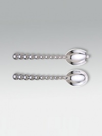 Handcrafted of sandcast recycled aluminum, servers are accented with jewelry-inspired handles for an elegant finish. From the use of these raw materials to the design process, every step is ecologically sound, contributing to a cleaner environment. 11 long Set of two Wipe clean Imported Handcrafted of sandcast recycled aluminum, servers are accented with jewelry-inspired handles for an elegant finish. From the use of these raw materials to the design process, every step is ecologically sound, contributing to a cleaner environment. 11 long Set of two Wipe clean Imported