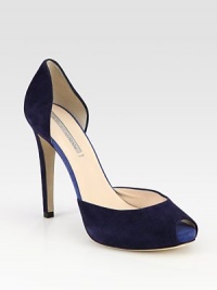 Italian suede in a classic d'Orsay silhouette with a substantial heel and slight platform. Self-covered heel, 4 (100mm)Covered platform, ½ (15mm)Compares to a 3½ heel (90mm)Suede upperLeather lining and solePadded insoleMade in Italyr>OUR FIT MODEL RECOMMENDS ordering true size. Italian suede in a classic d'Orsay silhouette with a substantial heel and slight platform. Self-covered heel, 4 (100mm)Covered platform, ½ (15mm)Compares to a 3½ heel (90mm)Suede upperLeather lining and solePadded insoleMade in Italyr>OUR FIT MODEL RECOMMENDS ordering true size.