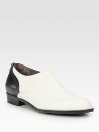 An exposed zipper fastens the back of this two-tone leather staple with a minimal stacked heel. Stacked heel, 1 (25mm)Leather upperBack zipLeather lining and solePadded insoleMade in Italy An exposed zipper fastens the back of this two-tone leather staple with a minimal stacked heel. Stacked heel, 1 (25mm)Leather upperBack zipLeather lining and solePadded insoleMade in Italy