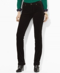 Designed for comfort and a flattering fit, Lauren Jeans Co.'s classic straight corduroy pant is distinguished by a sleek silhouette with a chic, elongated straight leg. Designed for comfort and a flattering fit, Lauren Jeans Co.'s classic straight corduroy pant is distinguished by a sleek silhouette with a chic, elongated straight leg.