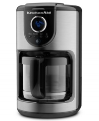 Brew to your tastes and your needs with a 12-cup coffee maker that refines your morning process, offering a 1 to 4 cup feature and 24-hour programming. The pause and serve feature lets you pour mid-brew, and the superior shower-heads and flat bottom brew basket evenly saturate grounds for a deep dose of maximum flavor. 1-year limited warranty. Model KCM111OB. Brew to your tastes and your needs with a 12-cup coffee maker that refines your morning process, offering a 1 to 4 cup feature and 24-hour programming. The pause and serve feature lets you pour mid-brew, and the superior shower-heads and flat bottom brew basket evenly saturate grounds for a deep dose of maximum flavor. 1-year limited warranty. Model KCM111OB.