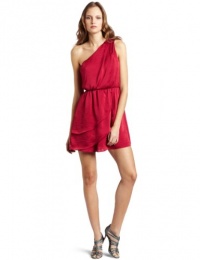 BCBGeneration Women's One Shoulder Ruffle Dress, Red Berry, 6