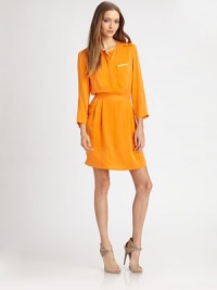 The tailored shirtdress cut from sleek silk charmeuse and finished with edgy zip pockets.JewelneckEpaulettesButton half-placketZipper chest pocketsThree-quarter sleevesSet-in waist with elastic backPleated skirtAbout 20 from natural waist94% silk/6% spandexDry cleanImportedModel shown is 5'9½ (176cm) wearing US size 4. The tailored shirtdress cut from sleek silk charmeuse and finished with edgy zip pockets.JewelneckEpaulettesButton half-placketZipper chest pocketsThree-quarter sleevesSet-in waist with elastic backPleated skirtAbout 20 from natural waist94% silk/6% spandexDry cleanImportedModel shown is 5'9½ (176cm) wearing US size 4.