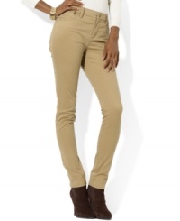 A chic skinny silhouette lends contemporary polish to Lauren Ralph Lauren's twill pant, rendered with a hint of stretch for a flattering fit. A chic skinny silhouette lends contemporary polish to Lauren Ralph Lauren's twill pant, rendered with a hint of stretch for a flattering fit.
