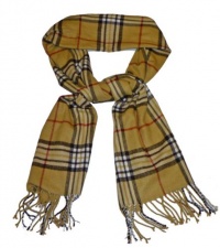 Cashmere Feel Camel, Black, White and Red Plaid Scarf Cashmere Feel Camel, Black, White and Red Plaid Scarf
