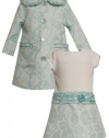 Aqua-Blue Ivory Ruffle Jacquard Dress / Coat Set AQ2TW,Bonnie Jean Todders Special Occasion Flower Girl Party Dress