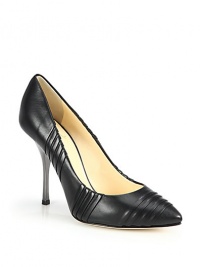 THE LOOKPoint toePleated leather detailsPadded insoleMetallic heel 4 (100mm)THE MATERIALNappa leather upperLeather lining and soleORIGINMade in Italy THE LOOKPoint toePleated leather detailsPadded insoleMetallic heel 4 (100mm)THE MATERIALNappa leather upperLeather lining and soleORIGINMade in Italy