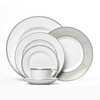 Sloane Square features a chic and simple tailored band, with details of platinum dots, which create a clean and sophisticated look. The accent plate features a wide band of gray mica with true geometric flare in the quadrant design around the border of the plate. Made in England. Sloane Square features a chic and simple tailored band, with details of platinum dots, which create a clean and sophisticated look. The accent plate features a wide band of gray mica with true geometric flare in the quadrant design around the border of the plate. Made in England.