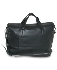 Handsome business brief bag by Dopp features leather trim pockets and gunmetal hardware. Handsome business brief bag by Dopp features leather trim pockets and gunmetal hardware.