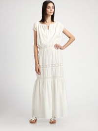 Exemplary of the label's love for intricate, feminine details, this classic peasant style is rendered in crisp woven cotton.Vented drawstring jewel necklineCap sleevesPicot trimElastic waistTiered skirtPointelle lace insetsAbout 41 from natural waistCottonDry cleanMade in Italy of imported fabric Exemplary of the label's love for intricate, feminine details, this classic peasant style is rendered in crisp woven cotton.Vented drawstring jewel necklineCap sleevesPicot trimElastic waistTiered skirtPointelle lace insetsAbout 41 from natural waistCottonDry cleanMade in Italy of imported fabric