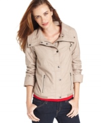Sporty styling and buttery faux leather makes this Ellen Tracy jacket a perfect topper to transition through seasons! Sporty styling and buttery faux leather makes this Ellen Tracy jacket a perfect topper to transition through seasons!