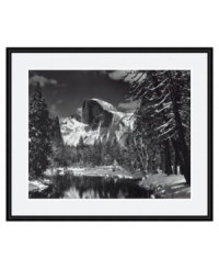 An awe-inspiring view from the master of landscape photography, Ansel Adams. Taken from the original Sentinel Bridge in Yosemite Valley, this black and white print demonstrates the power and majestic beauty of Half Dome. In a rounded black frame. An awe-inspiring view from the master of landscape photography, Ansel Adams. Taken from the original Sentinel Bridge in Yosemite Valley, this black and white print demonstrates the power and majestic beauty of Half Dome. In a rounded black frame.