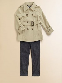 A traditional trench in a smart jacket length of pure cotton with all the classic details.Point collarButton shoulder epauletsDouble-breasted frontFront gun flapsLong sleeves with button tabsSelf buckle beltAngled front welt pocketsPointed back yokeInverted center back pleatLeopard print liningCottonDry cleanImported Please note: Number of buttons may vary depending on size ordered. A traditional trench in a smart jacket length of pure cotton with all the classic details.Point collarButton shoulder epauletsDouble-breasted frontFront gun flapsLong sleeves with button tabsSelf buckle beltAngled front welt pocketsPointed back yokeInverted center back pleatLeopard print liningCottonDry cleanImported Please note: Number of buttons may vary depending on size ordered.