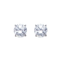 14K White Gold 6mm Round CZ Solitaire Basket Stud Earrings with Screw-back for Children and Women