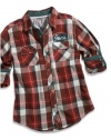 GUESS Kids Boys Big Boy Long-Sleeve Carver Plaid Shirt, PLAID (8/10)