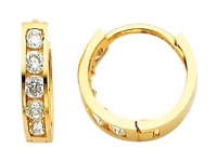 14K Yellow Gold 2mm Thickness 5 Stone CZ Channel Set Polished Hoop Huggies Earrings (0.4 or 10mm) 14K Yellow Gold 2mm Thickness 5 Stone CZ Channel Set Polished Hoop Huggies Earrings (0.4 or 10mm)
