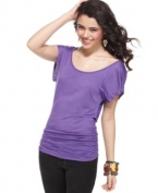 Crisscross back action plus a ruched design are fun details that add a welcome twist to the casual tee! From 6 Degrees!