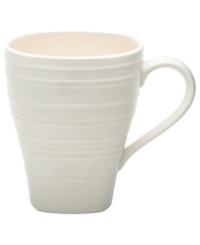 With the look of hand-thrown pottery in hard-wearing stoneware, the Swirl square mug from Mikasa enhances casual meals with fuss-free elegance. A matte finish with glazed accents adds stylish distinction to pure white. With the look of hand-thrown pottery in hard-wearing stoneware, the Swirl square mug from Mikasa enhances casual meals with fuss-free elegance. A matte finish with glazed accents adds stylish distinction to pure white.