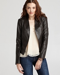 Joie puts a sophisticated spin on the classic leather jacket with this supple-soft and streamlined stunner. Joie puts a sophisticated spin on the classic leather jacket with this supple-soft and streamlined stunner.