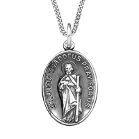 Sterling Silver Oval St Jude Medal with Antique Finish, 20 Sterling Silver Oval St Jude Medal with Antique Finish, 20