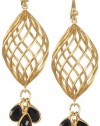Lauren Harper Collection Midnight 18k Gold Swirl Cage and Black Spinel Drop Earrings
