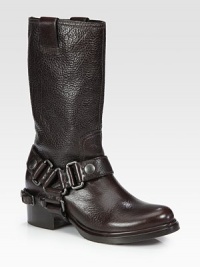 Supple leather forms a western-inspired silhouette, topped with a detachable metal harness adornment. Stacked heel, 1¾ (45mm)Shaft, 10Leg circumference, 13Leather upperSide pull-tabsLeather lining and solePadded insoleMade in ItalyOUR FIT MODEL RECOMMENDS ordering true size. Supple leather forms a western-inspired silhouette, topped with a detachable metal harness adornment. Stacked heel, 1¾ (45mm)Shaft, 10Leg circumference, 13Leather upperSide pull-tabsLeather lining and solePadded insoleMade in ItalyOUR FIT MODEL RECOMMENDS ordering true size.