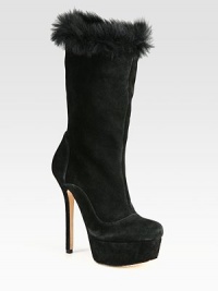 Velvety suede in a mid-calf silhouette with a chunky platform and lamb fur trim. Self-covered heel, 5½ (140mm)Covered platform, 1½ (40mm)Compares to a 4 heel (100mm)Shaft, 11Leg circumference, 14Suede and finished lamb fur upperPull-on styleLeather lining and solePadded insoleImported Velvety suede in a mid-calf silhouette with a chunky platform and lamb fur trim. Self-covered heel, 5½ (140mm)Covered platform, 1½ (40mm)Compares to a 4 heel (100mm)Shaft, 11Leg circumference, 14Suede and finished lamb fur upperPull-on styleLeather lining and solePadded insoleImported
