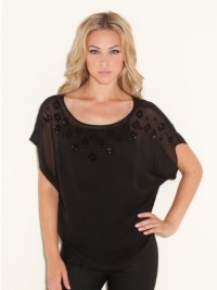 GUESS Layla Cap-Sleeve Geo Top, JET BLACK (LARGE) GUESS Layla Cap-Sleeve Geo Top, JET BLACK (LARGE)