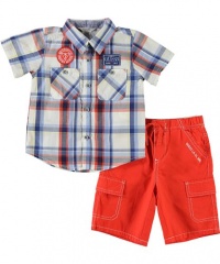 GUESS Kids Boys Plaid Shirt & Pull-On Short Set (12 , PLAID (18M) GUESS Kids Boys Plaid Shirt & Pull-On Short Set (12 , PLAID (18M)