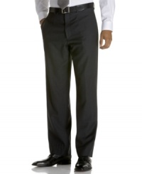A subtle stripe adds extra style to these cool, flat front pants from Calvin Klein. A subtle stripe adds extra style to these cool, flat front pants from Calvin Klein.