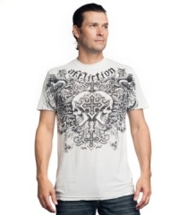 Graphic designer. This crew neck t-shirt from Affliction adds some unique style to your casual look. Graphic designer. This crew neck t-shirt from Affliction adds some unique style to your casual look.
