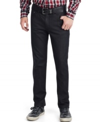 A straight fit and a dark wash make these Kenneth Cole Reaction jeans a stylish and flattering choice. A straight fit and a dark wash make these Kenneth Cole Reaction jeans a stylish and flattering choice.