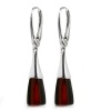 Black Cherry Amber and Rhodium Plated Sterling Silver Leverback Contemporary Earrings