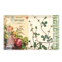 Richly patterned Fringe glass tray with antique floral image and vintage writing pattern