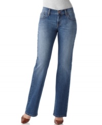 These boot leg jeans by Levi's are cut to complement a curvy figure, and feature a touch of stretch for comfort! These boot leg jeans by Levi's are cut to complement a curvy figure, and feature a touch of stretch for comfort!