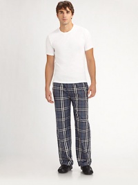 So soft and easy in a fine cotton knit, matching a soft tee with lounge-friendly drawstring bottoms. Crewneck Drawstring waist One-button fly Inseam, about 32 Cotton; machine wash Imported So soft and easy in a fine cotton knit, matching a soft tee with lounge-friendly drawstring bottoms. Crewneck Drawstring waist One-button fly Inseam, about 32 Cotton; machine wash Imported
