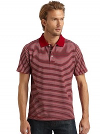THE LOOKStriped designSmooth ice cotton Treated and finished to be cool to the touchPolo collarFront button placketShort sleevesVented shirttail hemTHE MATERIALCottonCARE & ORIGINMachine washImportedThis item was originally available for purchase at Saks Fifth Avenue OFF 5TH stores. THE LOOKStriped designSmooth ice cotton Treated and finished to be cool to the touchPolo collarFront button placketShort sleevesVented shirttail hemTHE MATERIALCottonCARE & ORIGINMachine washImportedThis item was originally available for purchase at Saks Fifth Avenue OFF 5TH stores.