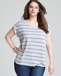 Upgrade your off-duty ensemble with this Love Ady Plus tee, flaunting crisp neon stripes and an on-trend high/low hem. Upgrade your off-duty ensemble with this Love Ady Plus tee, flaunting crisp neon stripes and an on-trend high/low hem.