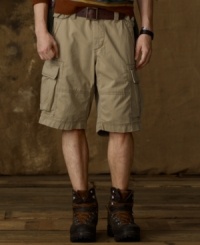 Faded and frayed for handsome ruggedness, this surplus-inspired cargo short will become your favorite for a downtown, deconstructed look. Faded and frayed for handsome ruggedness, this surplus-inspired cargo short will become your favorite for a downtown, deconstructed look.