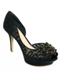 Whimsical sophistication. Nine West's Jaquita evening pumps can be worn for formal occasions, with the rhinestone emblem evoking a playful spirit. Whimsical sophistication. Nine West's Jaquita evening pumps can be worn for formal occasions, with the rhinestone emblem evoking a playful spirit.