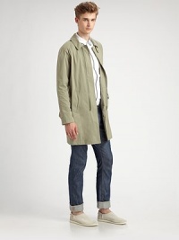 A smart, sturdy outerwear staple reliable enough to beat the season's elements with style and sophistication.ButtonfrontSide slash pocketsAbout 35 from shoulder to hem90% cotton/10% acrylicDry cleanMade in Italy A smart, sturdy outerwear staple reliable enough to beat the season's elements with style and sophistication.ButtonfrontSide slash pocketsAbout 35 from shoulder to hem90% cotton/10% acrylicDry cleanMade in Italy